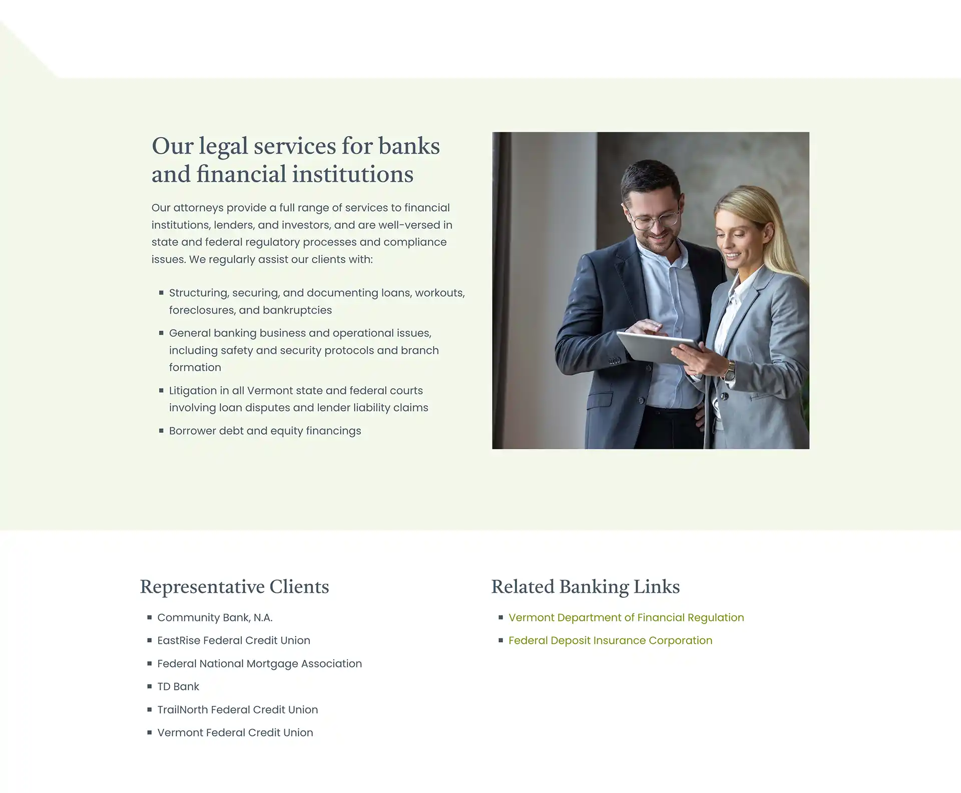 legal services for banks